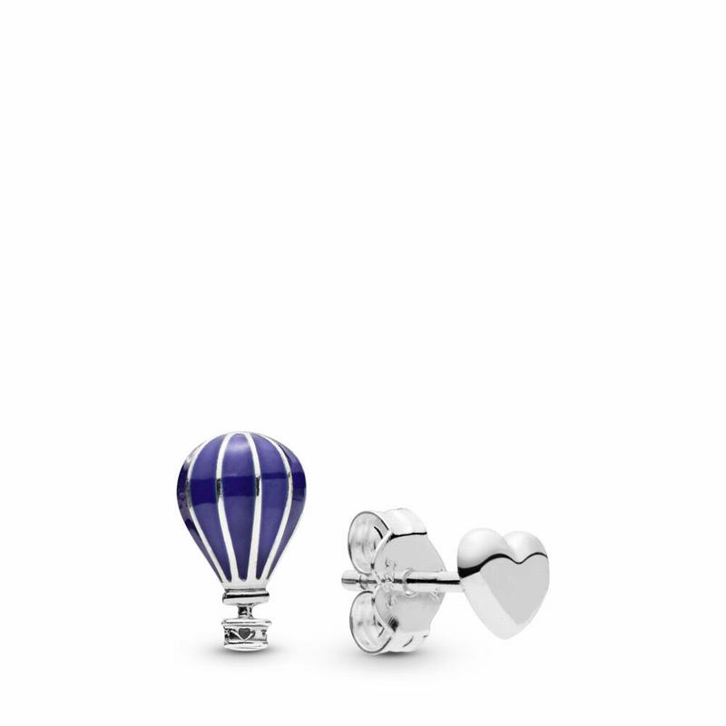 Pandora Hot Air Balloon & Heart Stud Earrings - Sterling Silver/Enamel/Blue - Canada | OE3155UZ